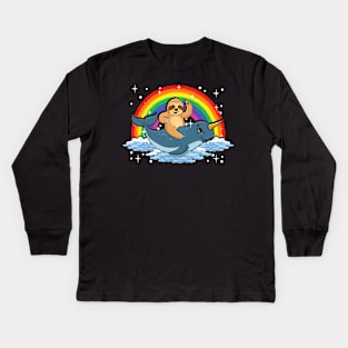 Sloth Riding Narwhal Adorable Unicorn Of The Sea Kids Long Sleeve T-Shirt